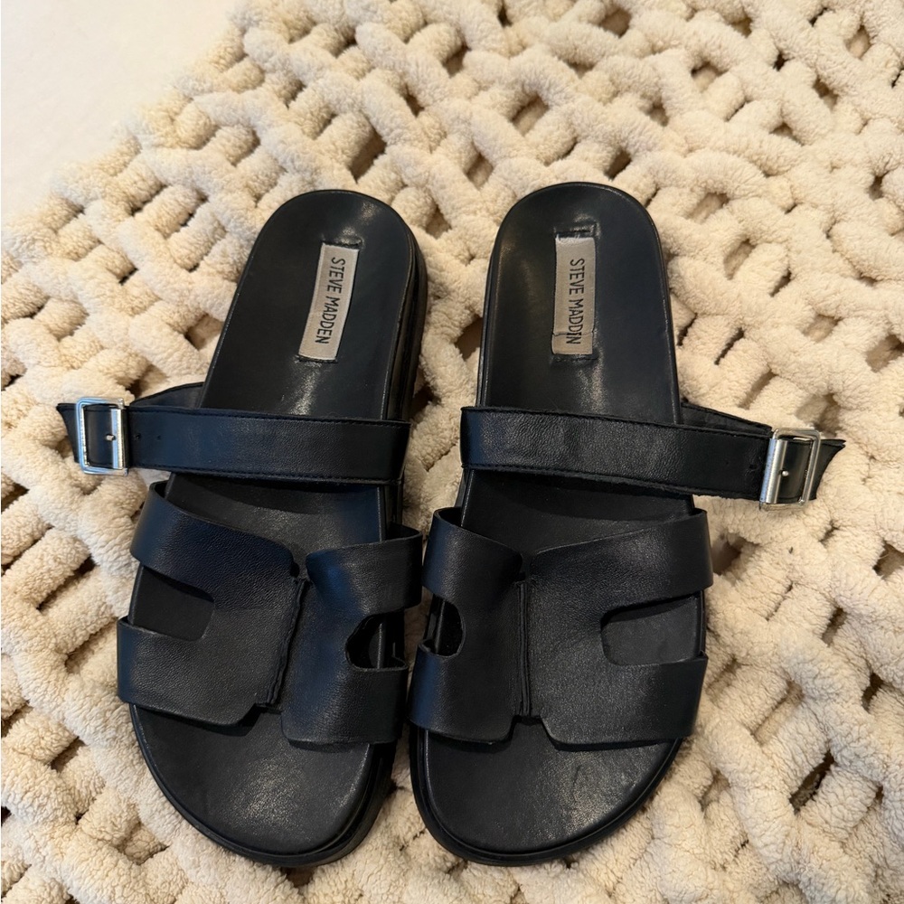 Steve Madden Black Buckle Slide Sandals